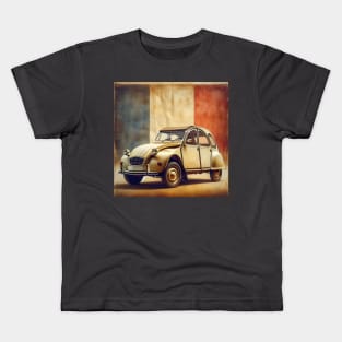 Citroen 2cv with french flag retro vintage Kids T-Shirt